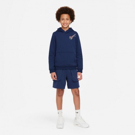 Nike Fleece Παιδικό Φούτερ με Κουκούλα και Τσέπες Μπλε