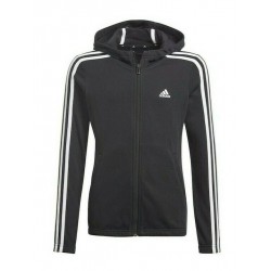 Adidas Αθλητική Ζακέτα Φούτερ με Κουκούλα Μαύρη Essentials 3-Stripes