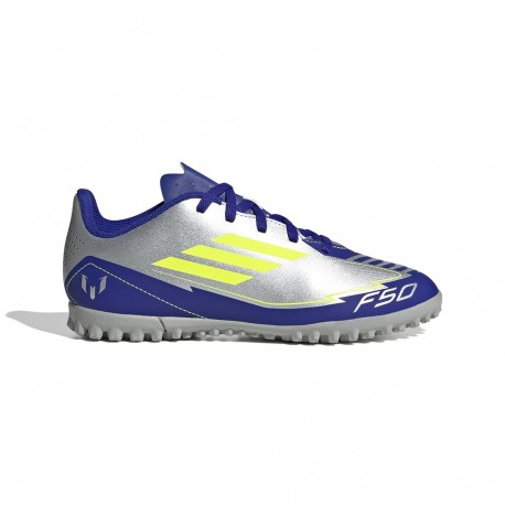 Adidas Παιδικά Ποδοσφαιρικά Παπούτσια Messi F50 Club Tf με Σχάρα Ασημί