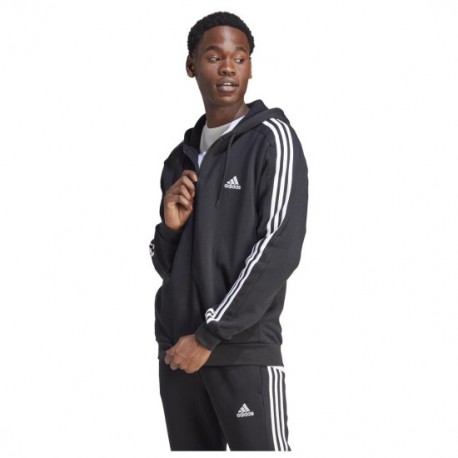 Adidas Essentials 3-Stripes Ζακέτα Fleece με Κουκούλα Μαύρο