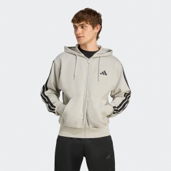 Adidas Essentials 3-stripes Zακετα  Fleece με Κουκούλα Γκρι
