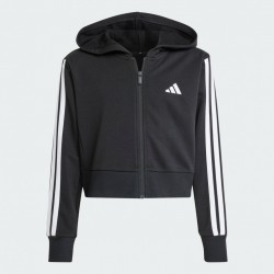 Adidas  Φούτερ Ζακέτα Cropped με Κουκούλα Μαύρη Essentials 3-Stripes