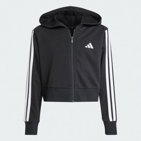 Adidas  Φούτερ Ζακέτα Cropped με Κουκούλα Μαύρη Essentials 3-Stripes